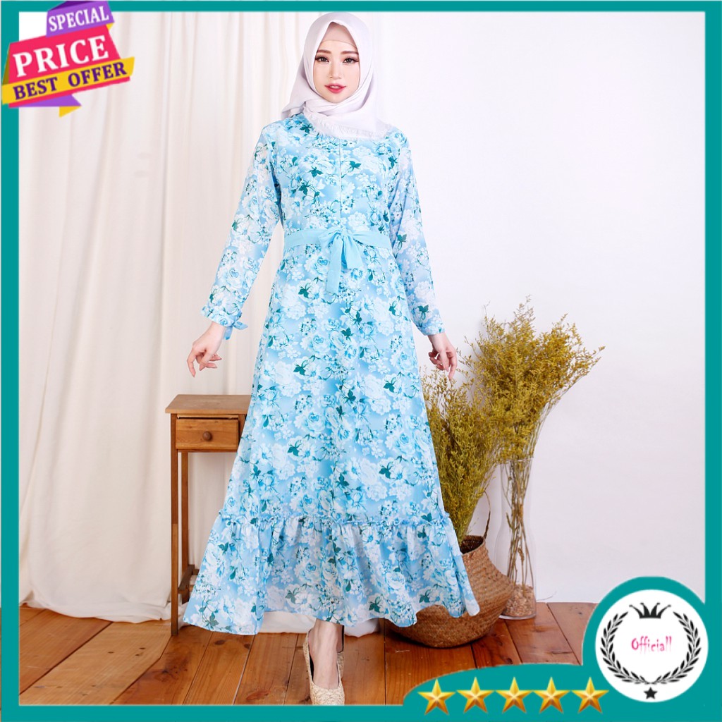 CO Baju Gamis Wanita Long Dress gamis Lengan Panjang Sifon Muslimah Model terbaru -  Hamidah