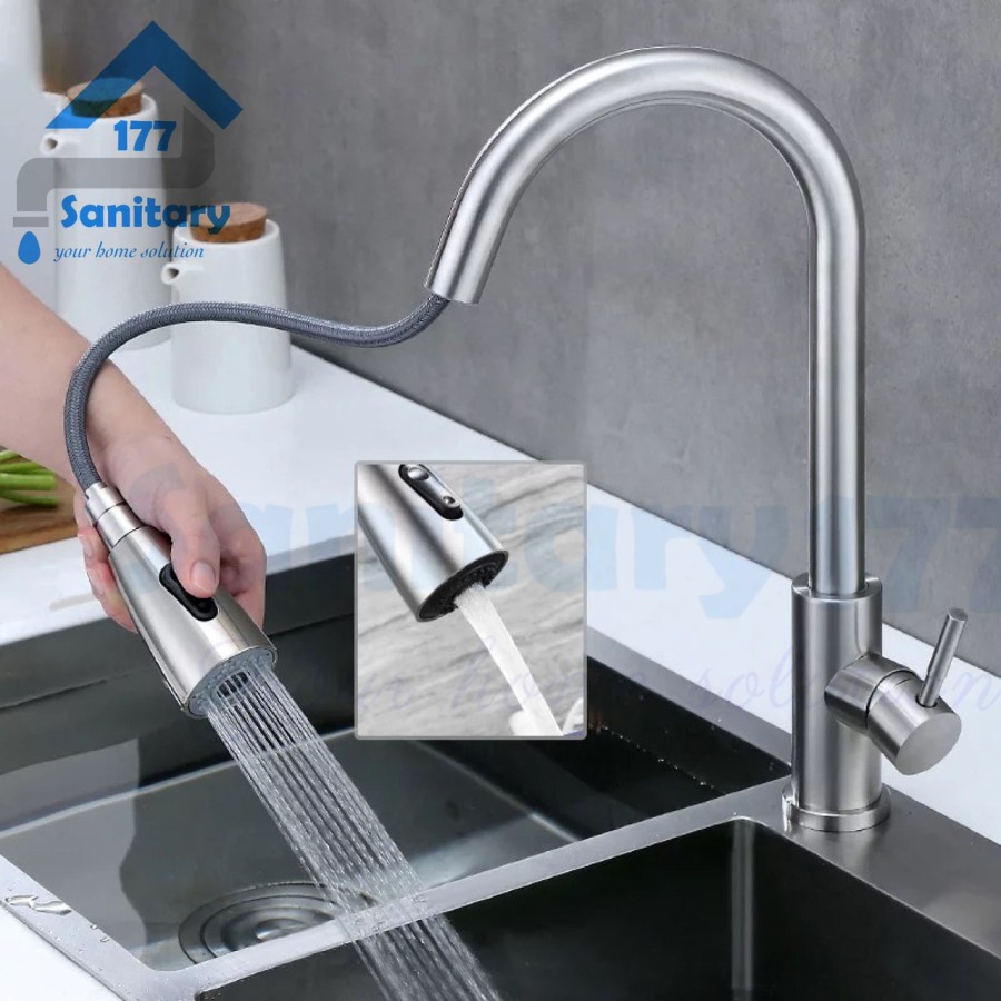 Kran Sink Tarik Panas Dingin Stainless 304 17ST - Keran air Dapur Cuci Piring Kitchen Mixer Hot Cold Stenlis