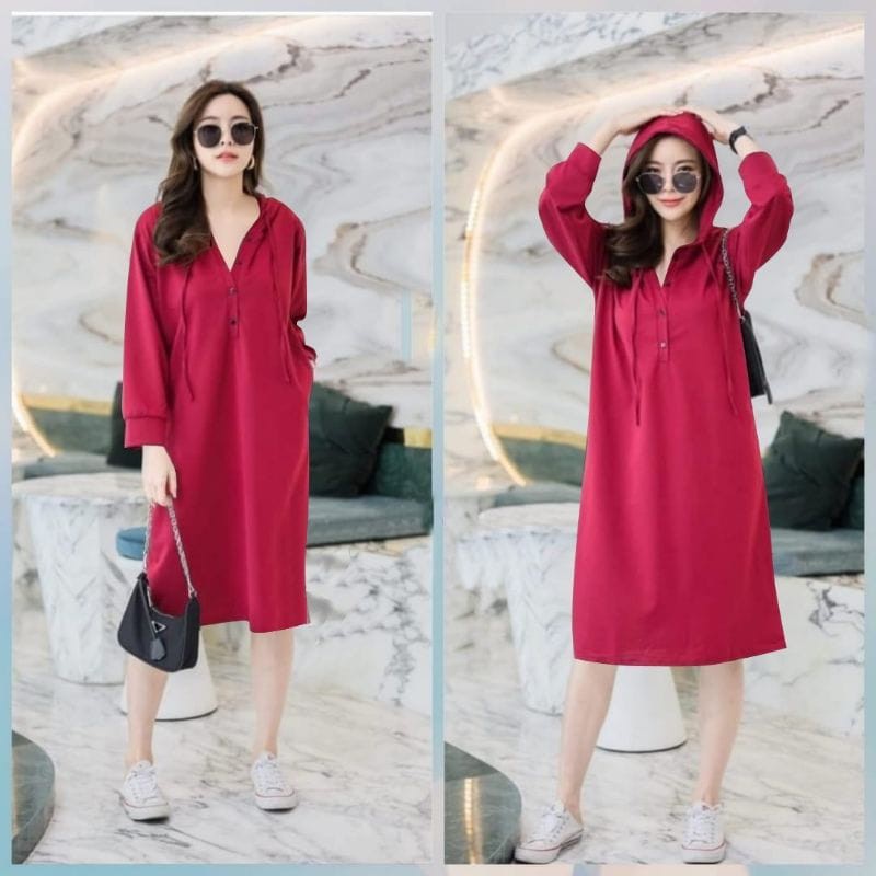 PCS DRESS HOODIE WILONA BAHAN MOSCREPE PMS ADA VIDEO REVIEW ASLI PRODUK