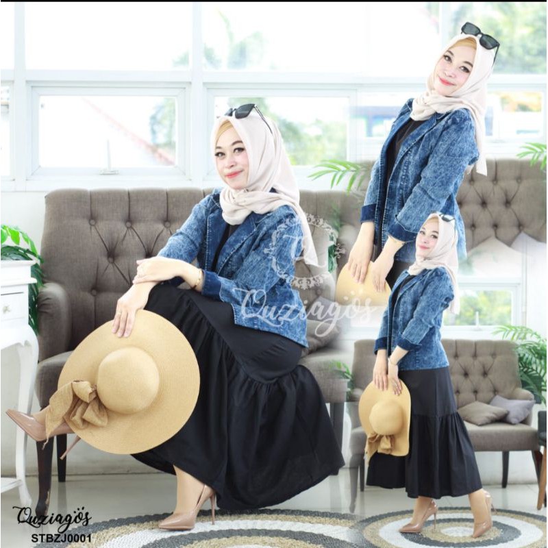 NEW SETELAN GAMIS HITAM+JAKET JEANS