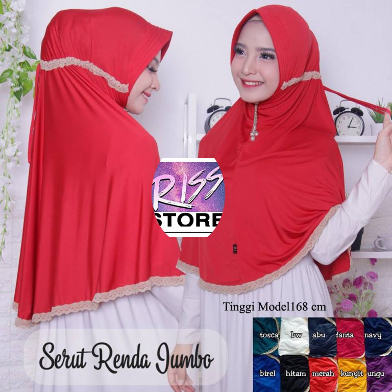 D ANATA Hijab Bergo Instan Serut Jumbo Renda - SG-SERUT-RENDA-JUMBO