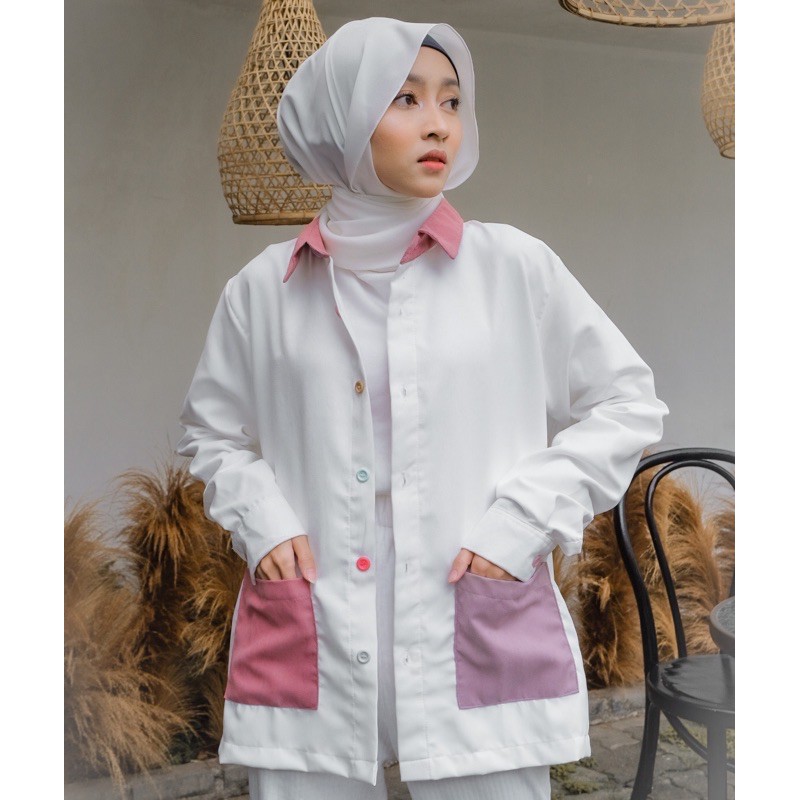 (LAST STOK) ORSA BLOCK COLOR PATTERN SHIRT | KEMEJA WANITA | PATTERN SHIRT-2Color - LilacDusty