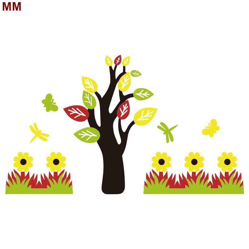 M Kartun Pohon Hijau Rumput 3d Stiker Dinding Padat Lukisan Kelas Tk Alas Tian Shopee Indonesia