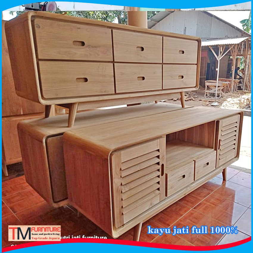 Meja Tv Bufet Pendek Minimalis Retro Jepara