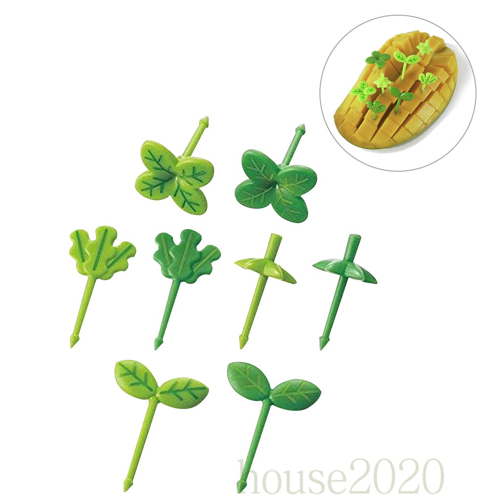 [house2020]8pcs Fruit Fork Children Toothpick Food Prod Leaves Plastic Decoration Lunch Box Accessory