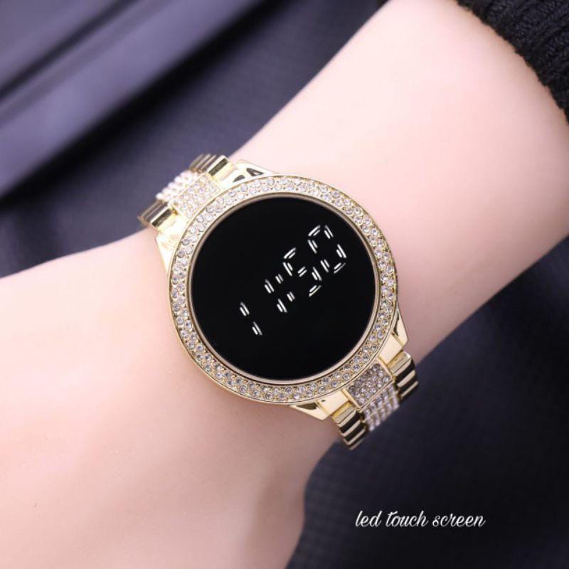 [DG] New Jam Tangan Fashion Wanita Diamond Rantai LED Touch Screen FS-35