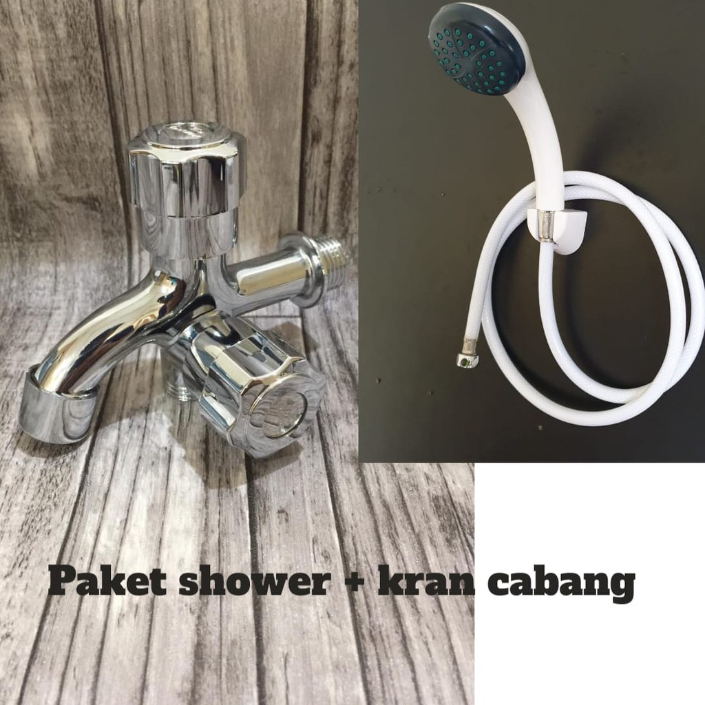 Shower Kamar Mandi Gravino dan Kran Cabang  Bulat Drad 1/2&quot;