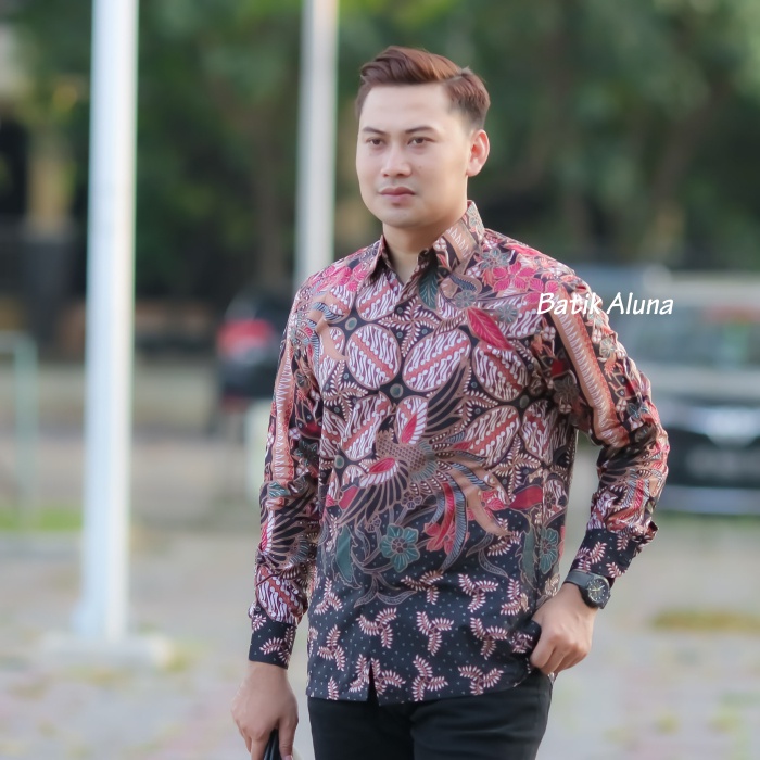 Baju Batik Pria Premium Lengan Panjang Modern Full Furing Slimfit Batik Solo Katun Prima Hem Batik Aluna Reguler atasan slim fit modern jumbo cowok bahan katun terbaru mewah dewasa mens dewasa jumbo kekinian Pria Lengan Panjang