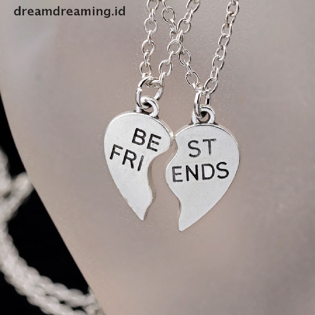 (dreamdreaming.id) Kalung Rantai Dengan Liontin Hati Motif Tulisan Best Friend Untuk Wanita