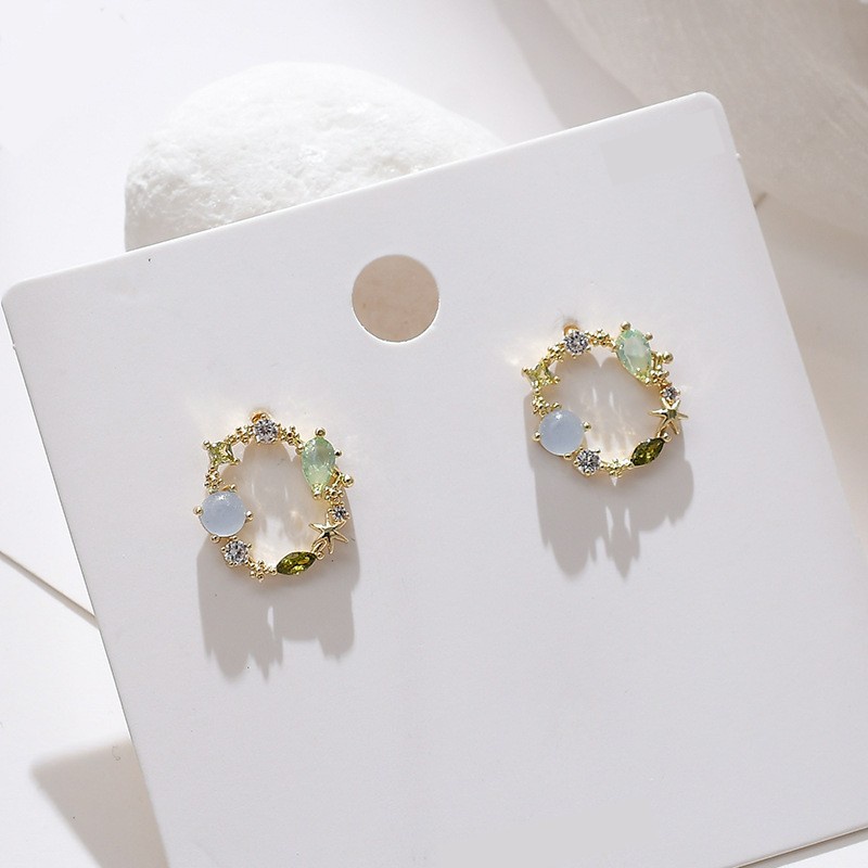 1 Pairs Sweet Crystal Flower Cirlce Crystal  Stud Earrings