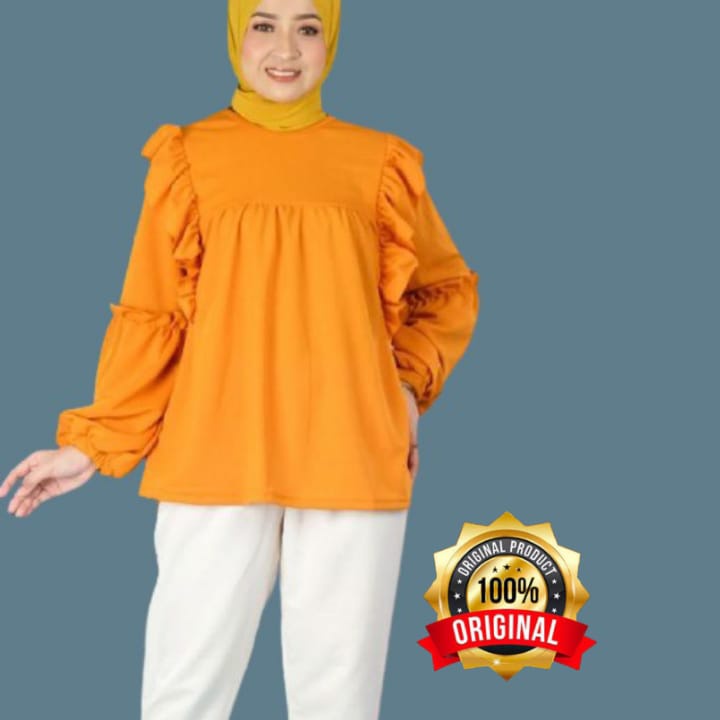 RIANA RUFFLE BLOUSE JUMBO XXL XL L BLOUSE REMPEL BALON BAJU ATASAN BLOUSE WANITA KOREAN