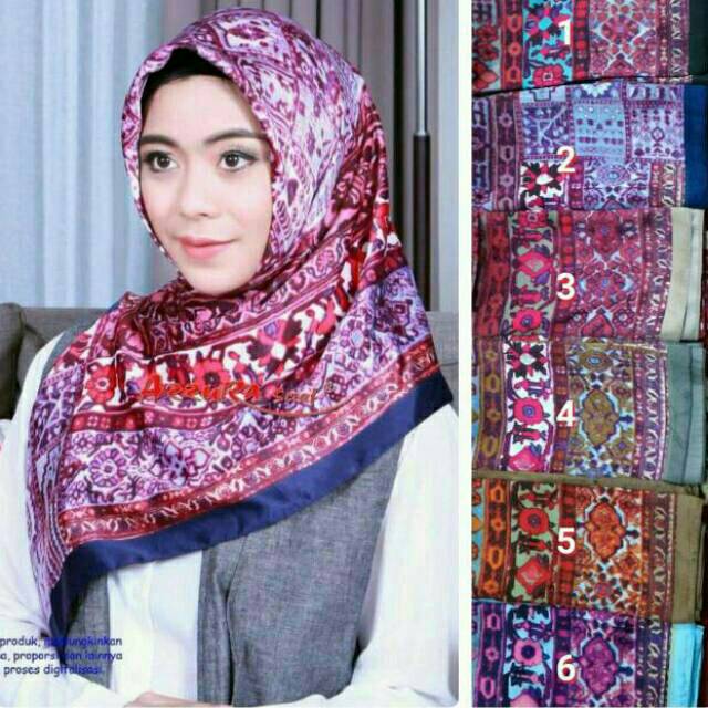 Segiempat Satin Batik. Jilbab Azzura Scraf. Hijab Square Segi4. Kerudung Motif Etnik Batik