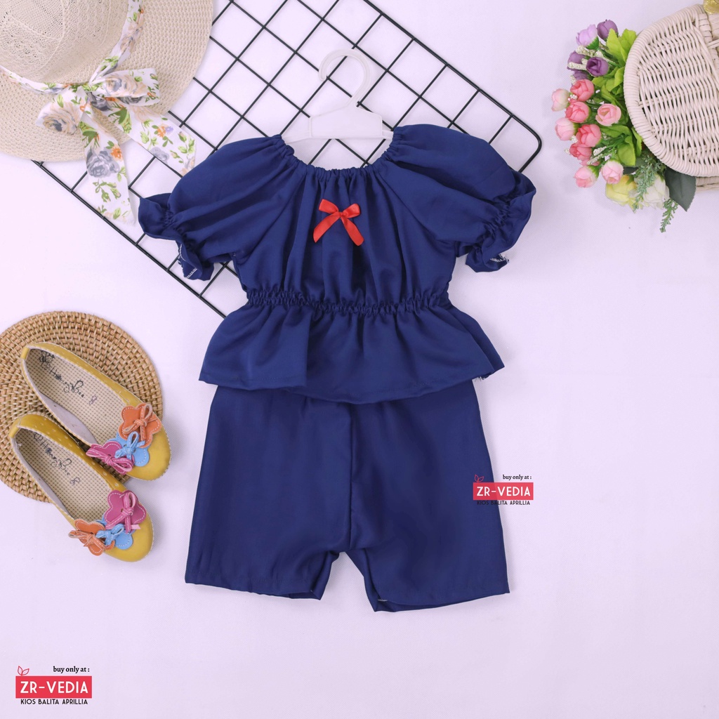 Neisya Set uk Bayi - 2 Tahun / Setelan Lengan Pendek Balon Celana Anak Perempuan Polos Atasan Import ZR Vedia