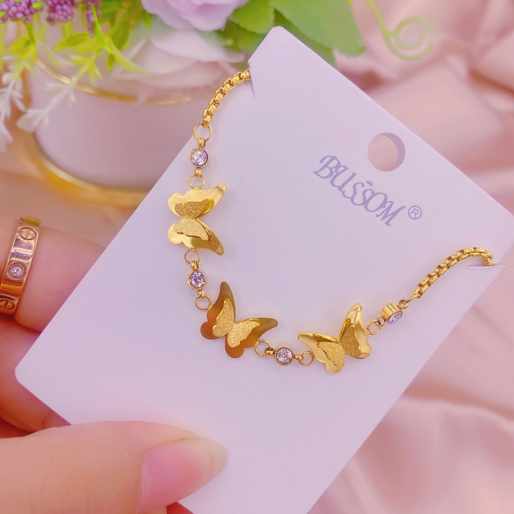 Gelang serut tiga kupu titanium korea style anti karat - ercassia