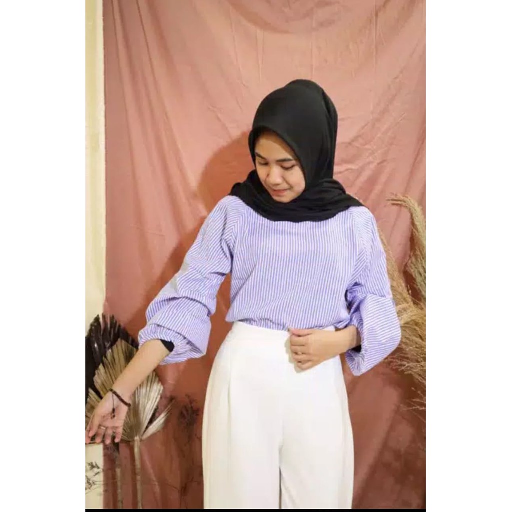 LOLITA BLOUSE - ATASAN WANITA FASHION - Bahan Cotton Salur all size fit to M-L HK-21-3