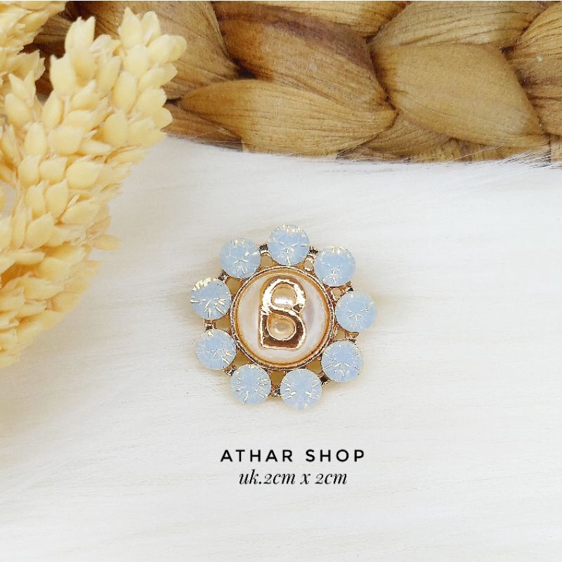 Bros B/bross signature branded import premium/brooch button/Bros hijab Athar shop scarve/Bros dada-B bunga soft blue