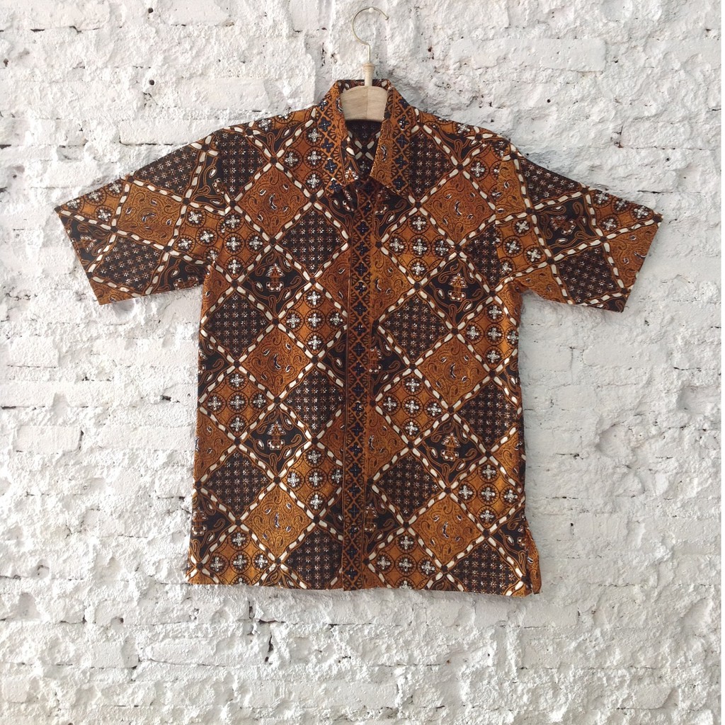 BERLIAN Kemeja Batik Pria Lengan Pendek Sogan