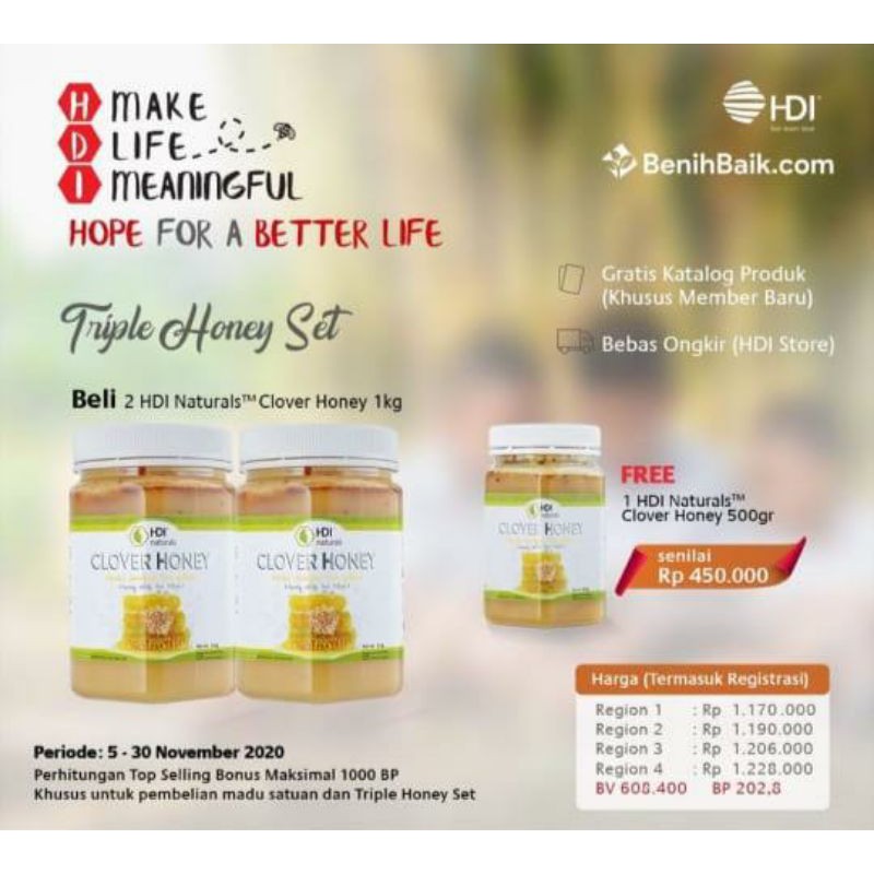 Promo des Madu Clover Hdi 1kg 2 Free 500gr TRIPLE HONEY SET