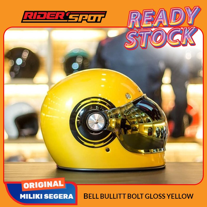 Helm Motor Bell Bullitt Bolt Gloss Yellow Full Face Original Helmet Touring