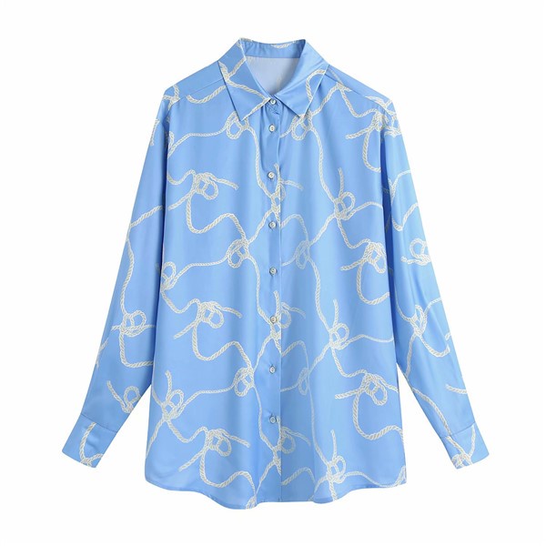 LM32974IW - Blue Chain Print Blouse