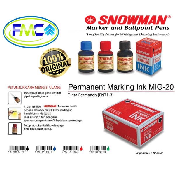 Tinta Spidol Permanen Isi Ulang Snowman Refill Sepidol Permanent Asli Original Super Bagus Kualitas Terjamin