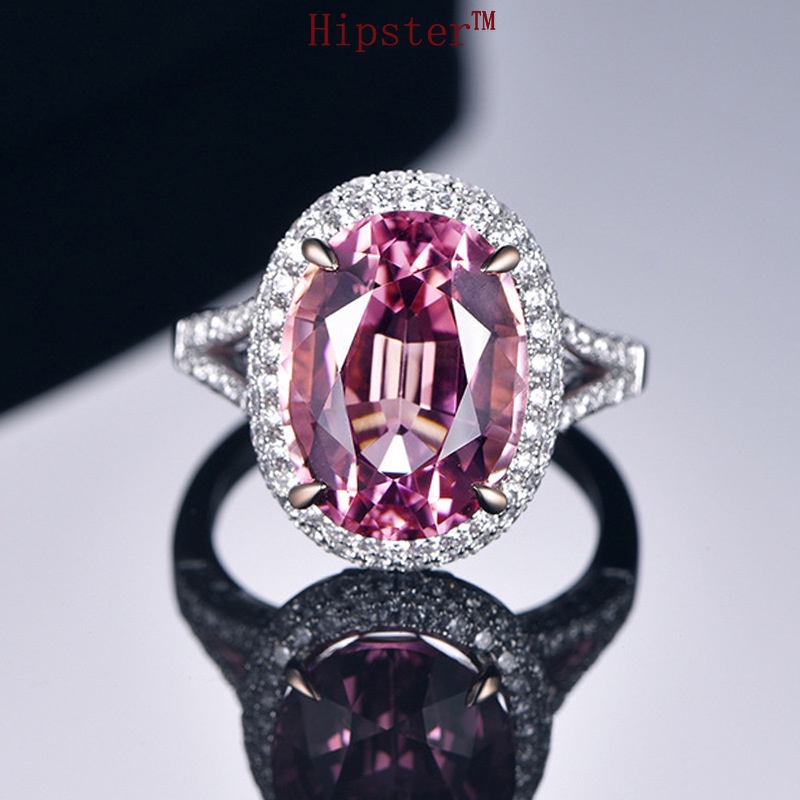 New Hot Sale Elegant Graceful Inlaid round Full Diamond Pink Crystal Ring