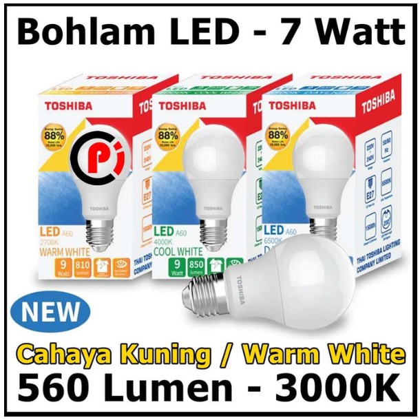 Toshiba Bohlam Lampu LED Cahaya Warna Warm White Kuning 7 Watt 7W