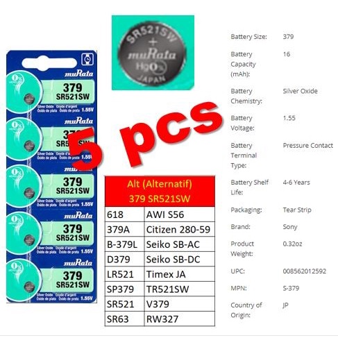 Dijual ori SONY MURATA 379 SR521SW baterai jam tangan mainan termometer Diskon
