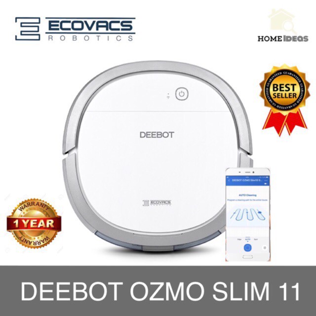 ECOVACS DEEBOT OZMO Slim 11 Robot Vacuum & Mop 2-in-1, Tinggi 57mm, Wi-Fi, Kontrol Aplikasi
