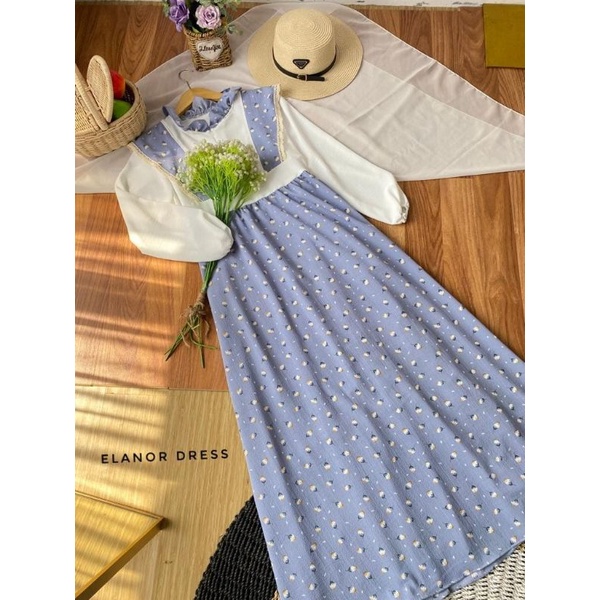 BISA COD AZKIYAHIJAB29 ELANOR DRESS GAMIS CRINCKLE MOTIF KOMBINASI POLOS MOTIF DRESS SYARI MODEL OVE