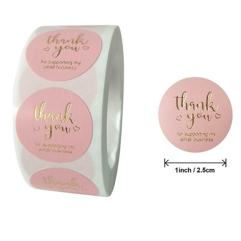Stiker lebel motif bulat thank you / tempelan stiker tulisan thanks you isi 100 pcs-Pink 2