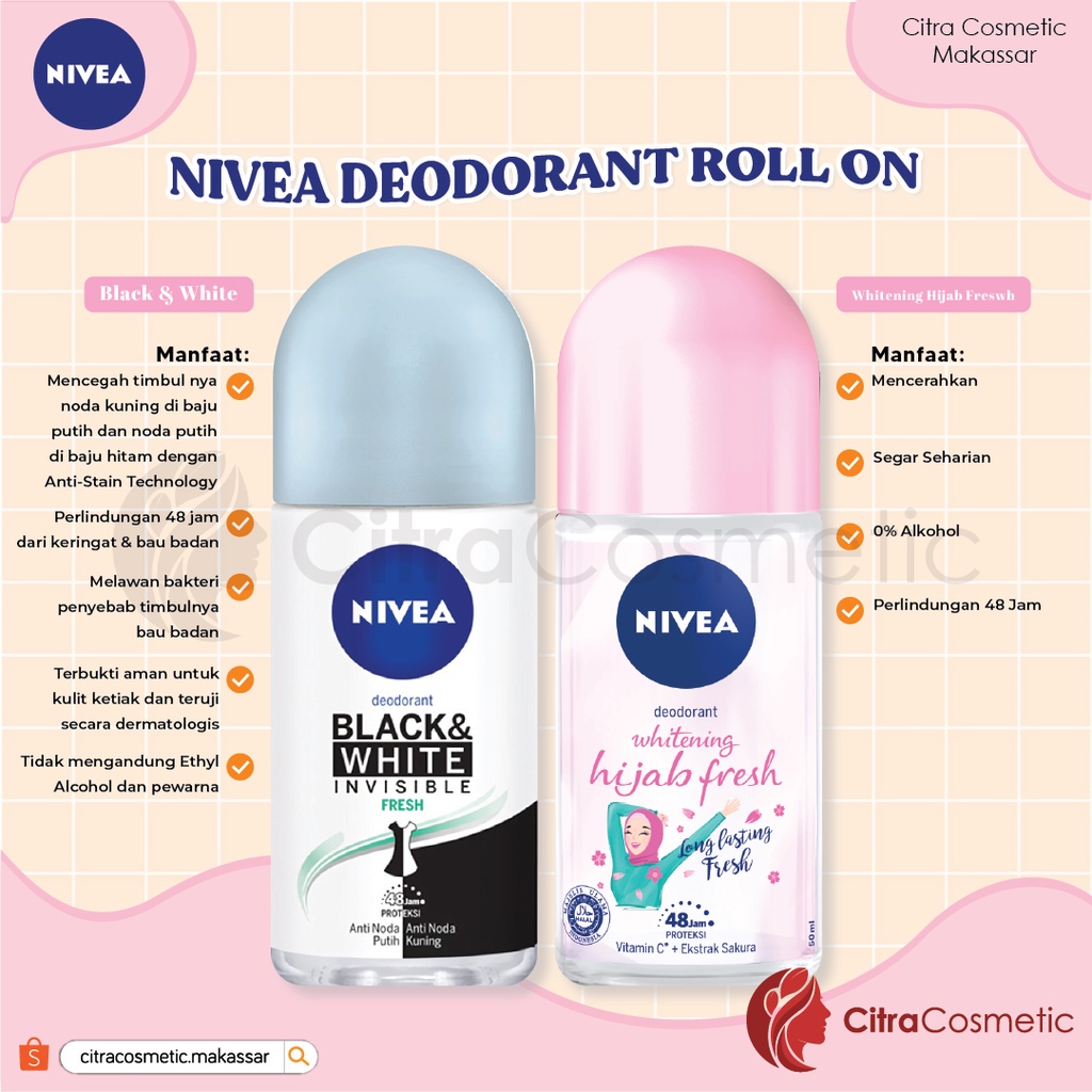 Nivea Deodorant Roll On | 25 | 50 | Men | Women | Whitening Pearl Beauty Silk Touch Hijab