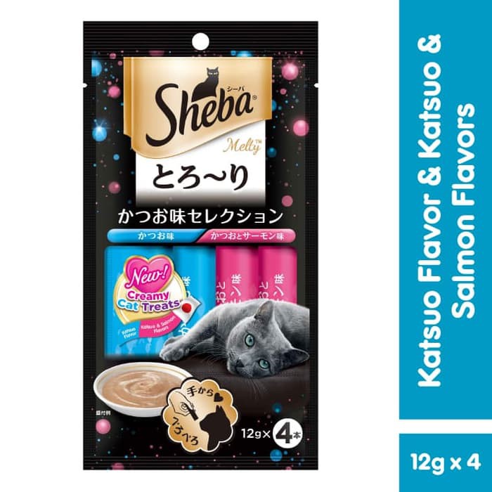 Sheba Melty Snack Kucing Basah rasa Katsuo Salmon 48g (2pcs) & Sheba Can Tuna Salmon 85g (1pc)-1