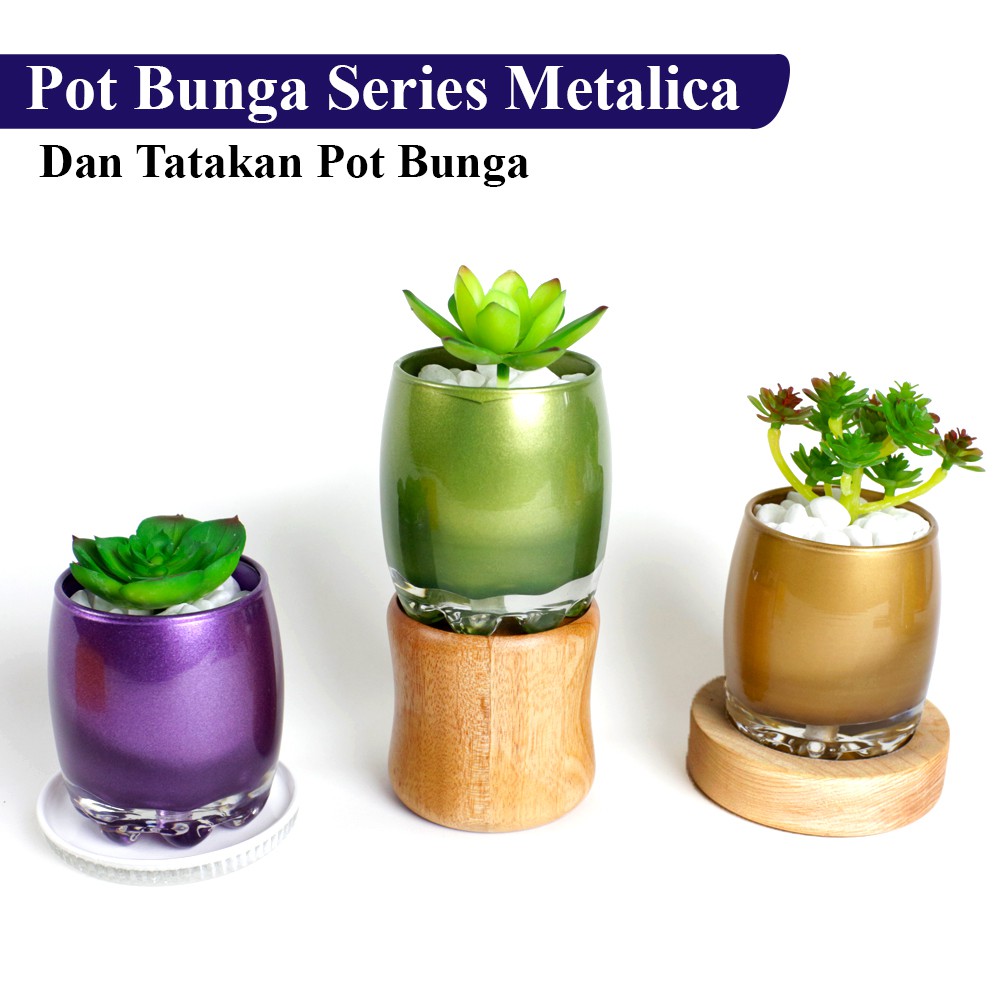 FM - Pot Mini Bunga + Tatakan Kaca Premium 6 cm Series Metalica