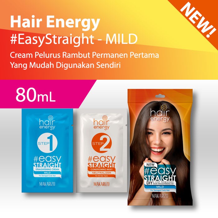 Pelurus Rambut Permanen Makarizo Hair Energy Easy Straight DIY2 - Step Kit 80ml Mild Biru / Pelurus rambut Pria dan wanita