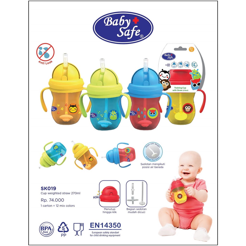 Castle - Baby Safe SK019 Training Cup With Weighted Straw 270ml | Gelas Sedotan dengan Penutup