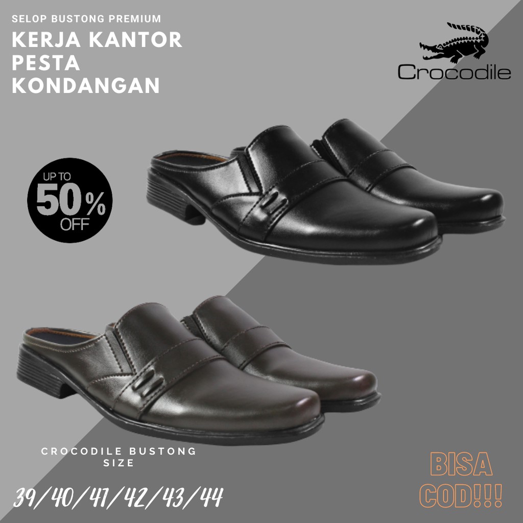 Sepatu Bustong Selop Pria Crocodile Riung Formal Pantopel Kerja Kantor Kondangan Pantofel Santai