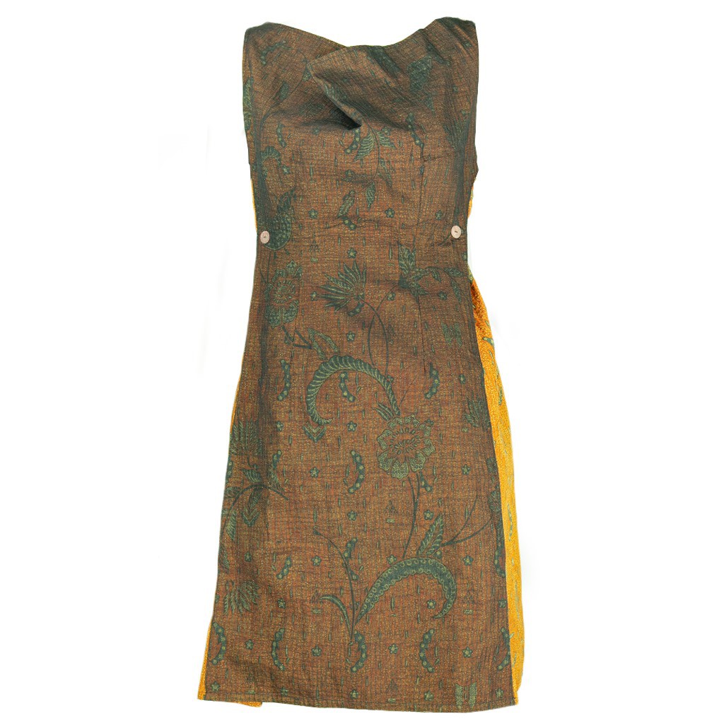 MINI DRESS BATIK LAWASAN TINDIS BENANG EMAS BAJU TERUSAN WANITA LENGAN BUNTUNG SLEEVELESS