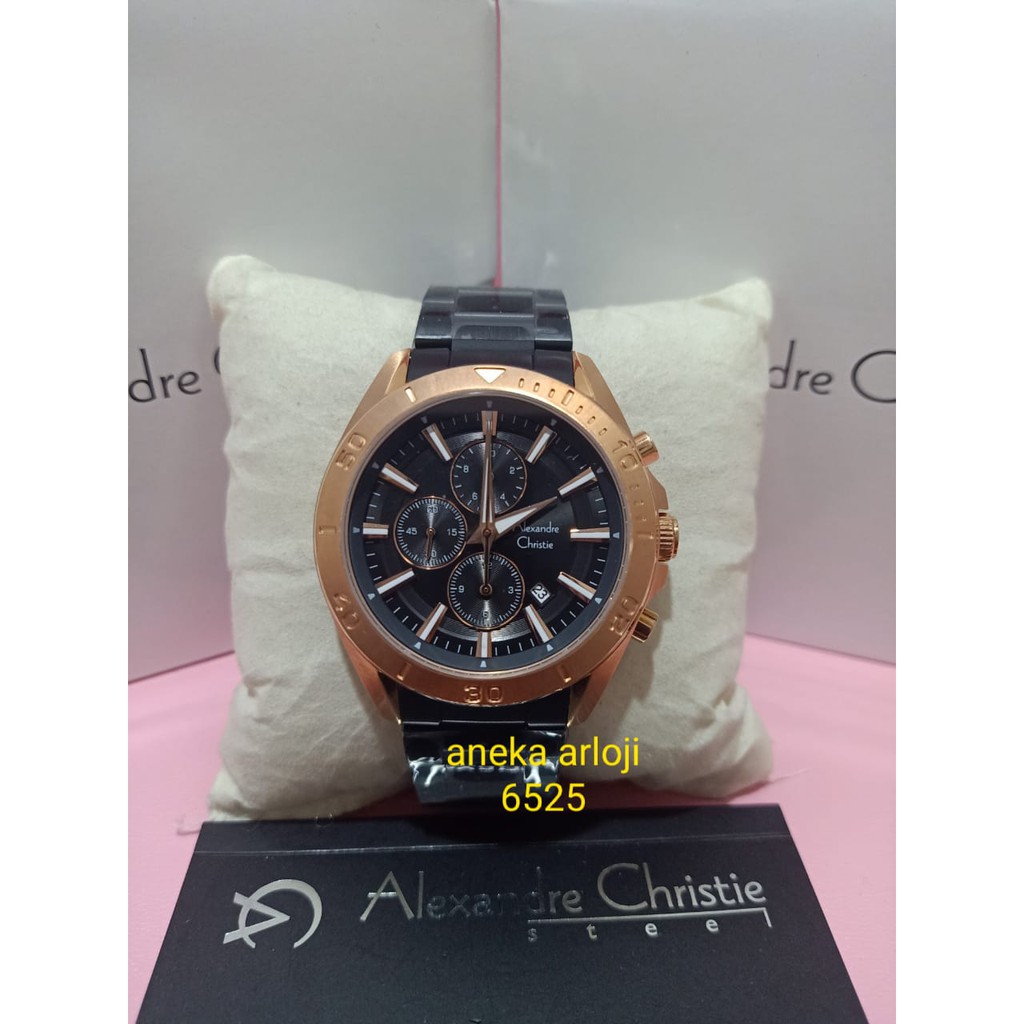 Jam Tangan Pria Alexandre Christie AC6525 / AC 6525 Rosegold Black Original