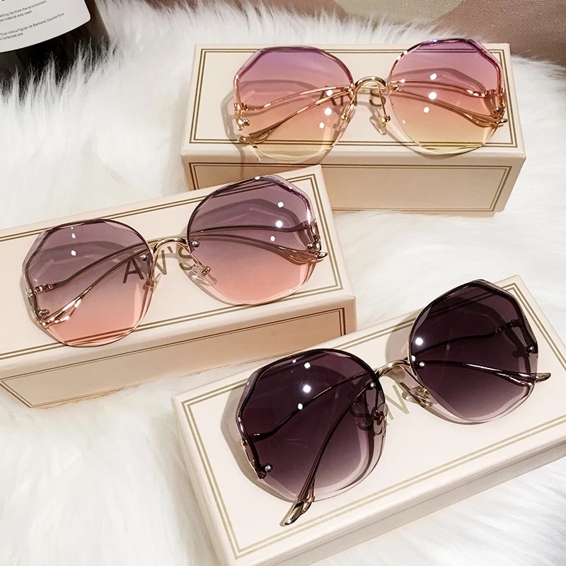 Fashion Polygon Sunglasses Women Metal Gradient Frameless Simple Glasses