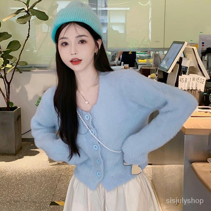 Mantel sweter warna solid ketan lembut wanita 2022 musim semi dan musim gugur baru gaya kuliah kardi