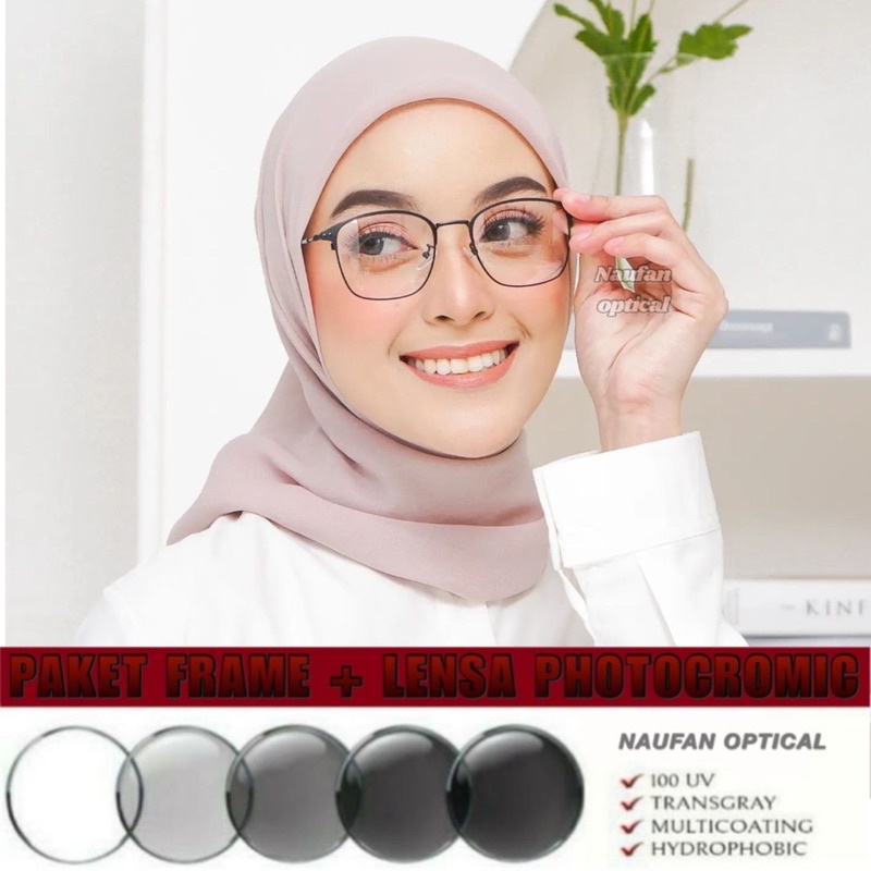 kacamata Photocromic antiradiasi / kacamata minus wanita / kacamata minus photocromic ( prenium )