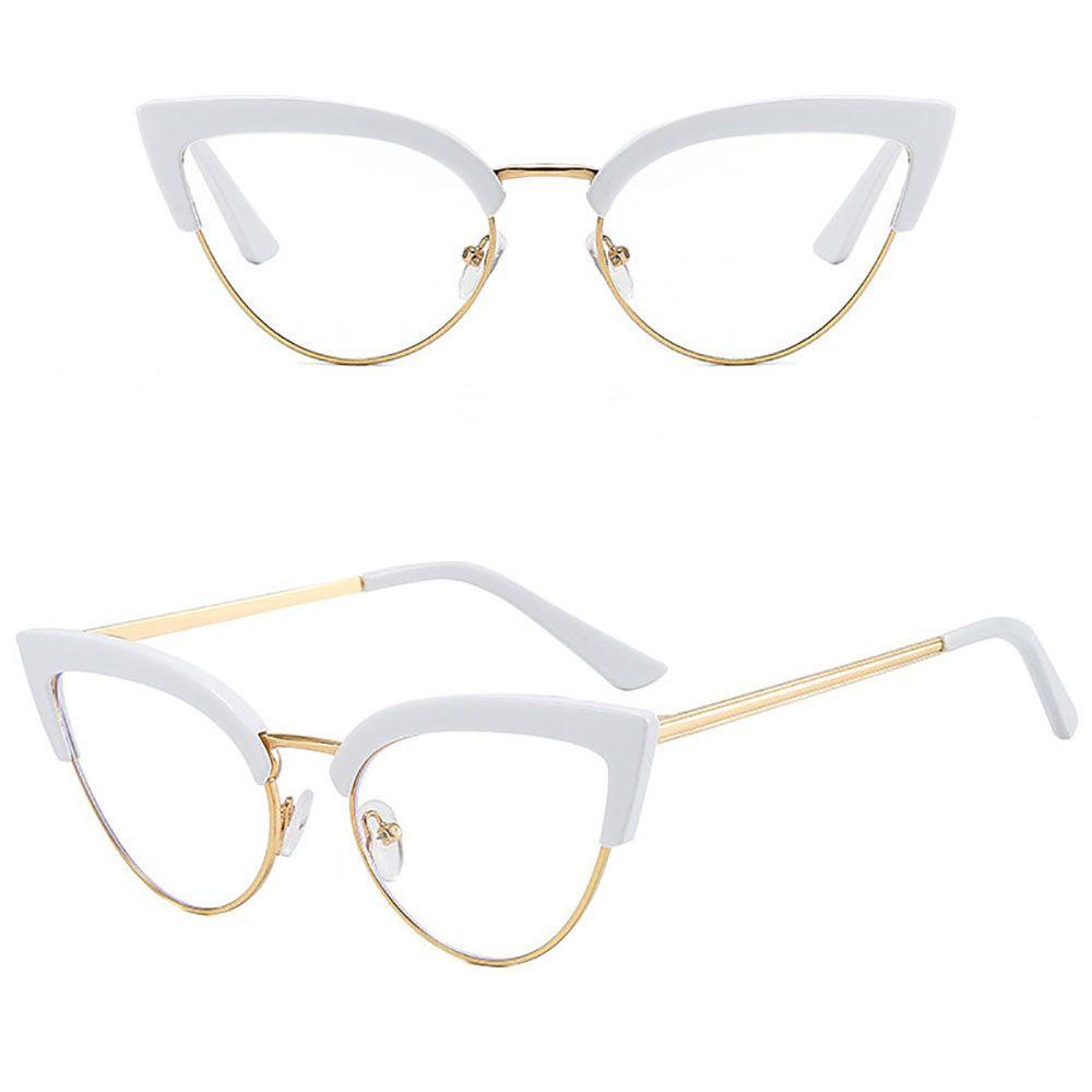 Agustinina Cat Eye Spectacles Transparan Fashion Wanita Anti Cahaya Biru Pria Setengah Bingkai Kacamata Optik