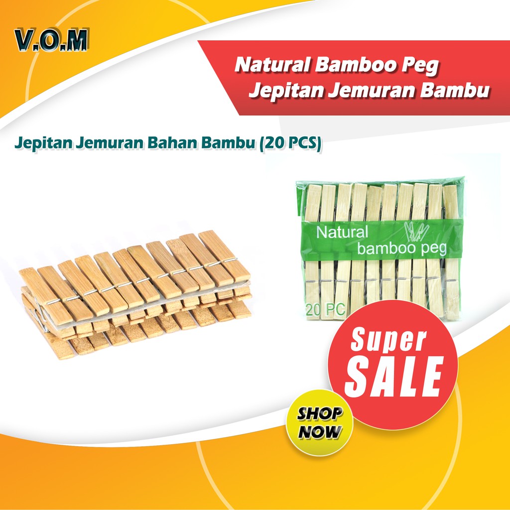 VOM-Natural Bamboo Peg / Jepitan Jemuran Bambu (20pcs) 0382