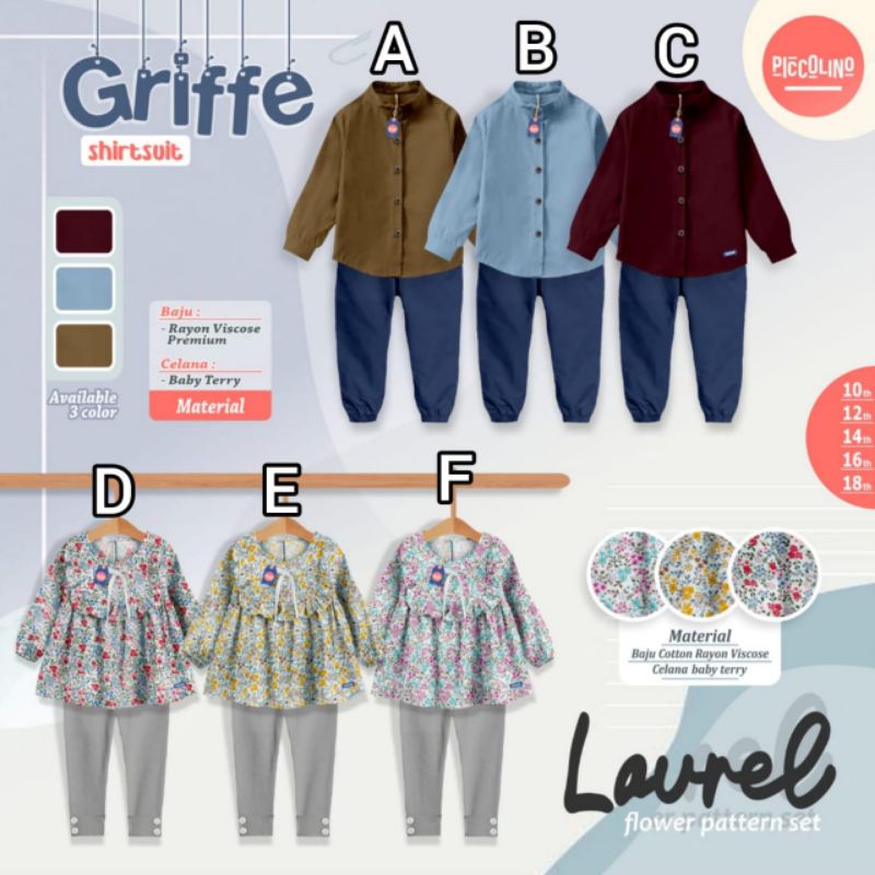 Setelan Anak Piccolino Sz 10-18 T Laurel & Griffe motif Polos cwo dan motif Bunga Cwe ready