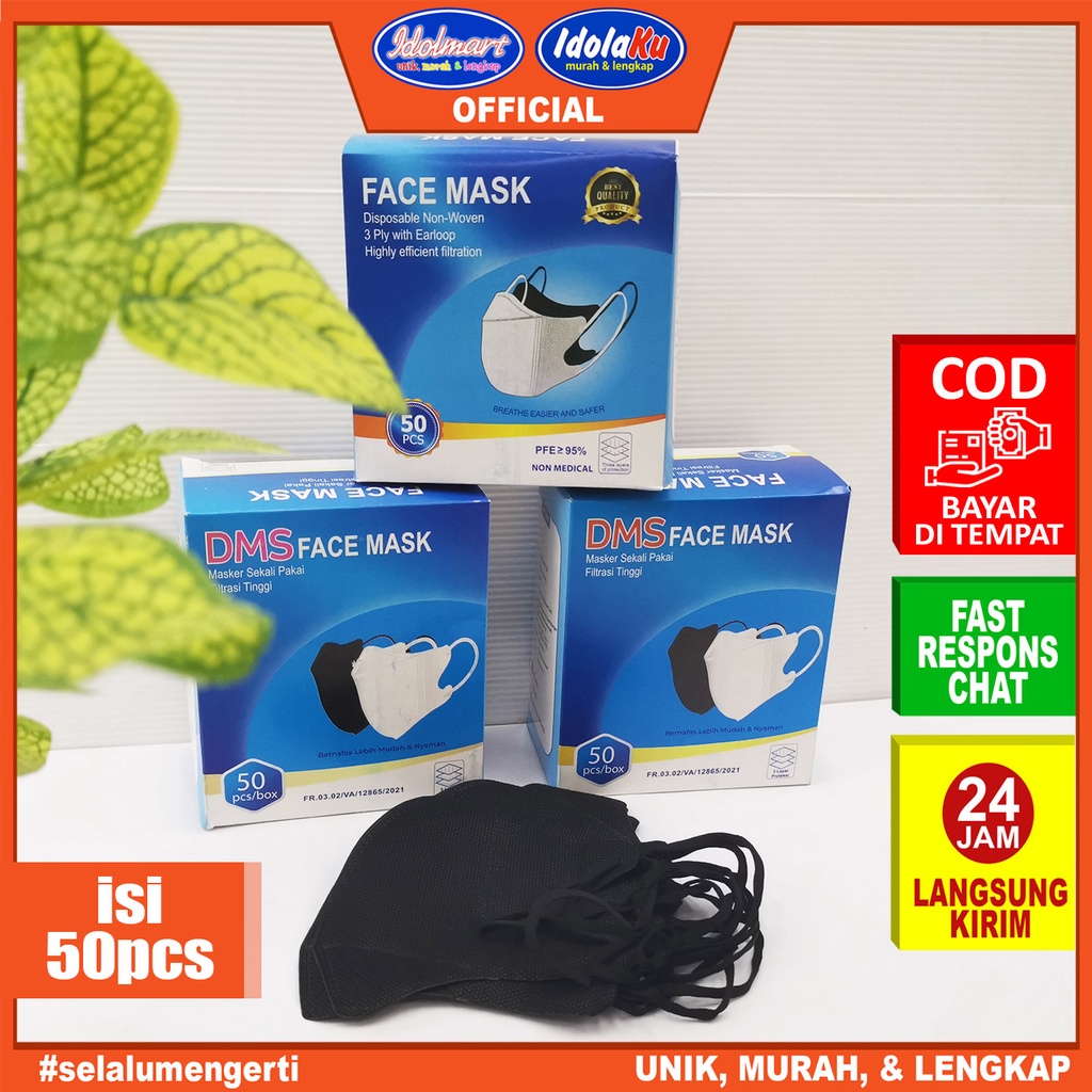 IDOLMART Masker Duckbill Garis 3PLY / Mudah Bernafas &amp; Lembut 50 pcs + Box Surabaya