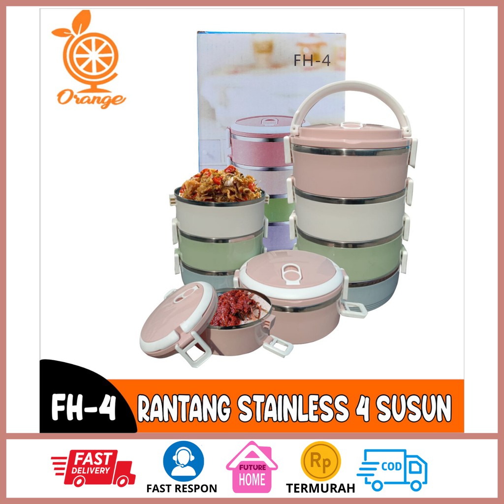 Rantang 4 Susun Polos Stainless serbaguna Warna Kombinasi Rantang 3 Susun Polos Stainless anti tumpah