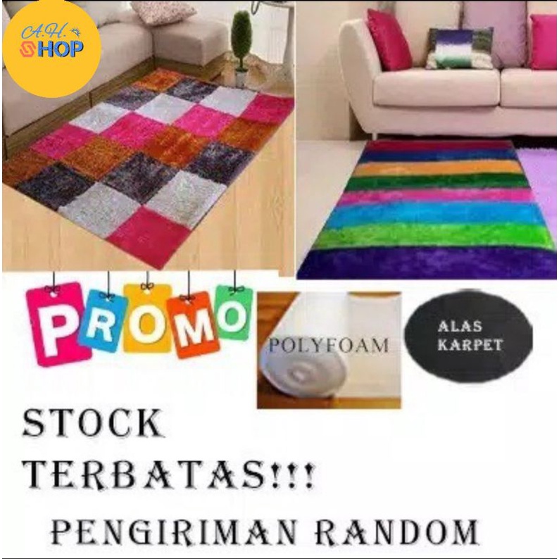 Karpet Bulu Rasfur Motif Pelangi / Catur Random ukuran 150x100x2 cm.