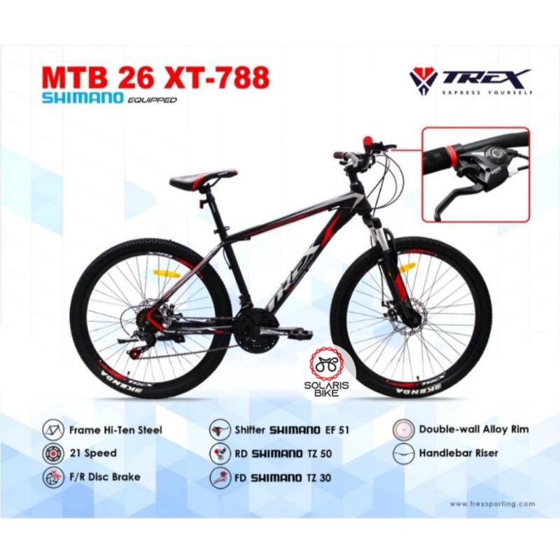 Sepeda Gunung MTB 26 Inch Trex XT 788 Shimano 780 FL 21 Speed