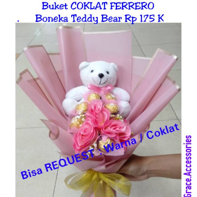 Buket bucket bouquet coklat ferero ferrero boneka teddy bear ulangtahun wisuda hadiah kado cewe